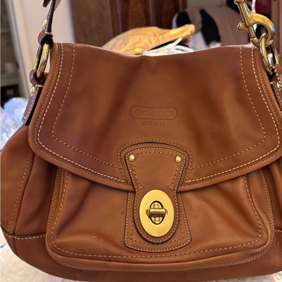 Coach Brown Leather Shoulder Bag with Gold Accents - Picture 10 of 11